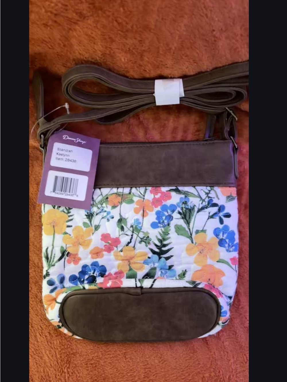 Donna Sharp Kaelynn crossbody bag/quilted wildflower pattern/faux-leather trim.